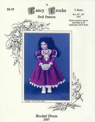 Recital Dress Pattern For 18 " And 20 " Dolls By Fancy Frocks