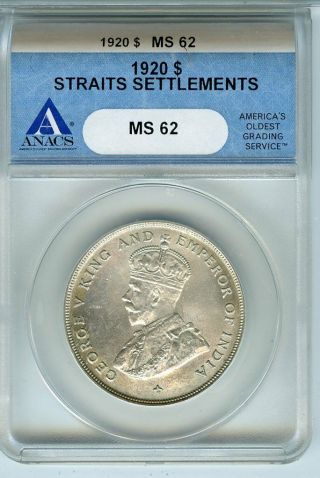 Straits Settlements.  1920 One Dollar Silver Anacs Ms 62