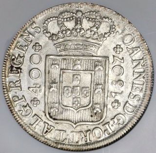 1807 Ngc Au 58 Portugal 400 Reis Silver Coin (19102301c)