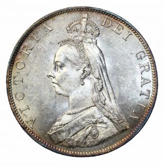 1887 Great Britain Silver Double Florin Roman I Queen Victoria Coin Km 763