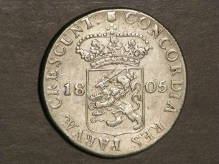 Netherlands 1805 1 Rijksdaalder (2 1/2 Gulden) Silver Crown Vf - Xf