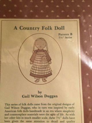 Country Folk Doll 7 - 1/2 " Tall Pattern B By Gail Wilson Duggan Pattern Only
