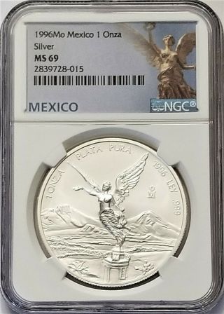 1996 Mexico Libertad Uncirculated 1 Oz.  Silver Ngc Ms69