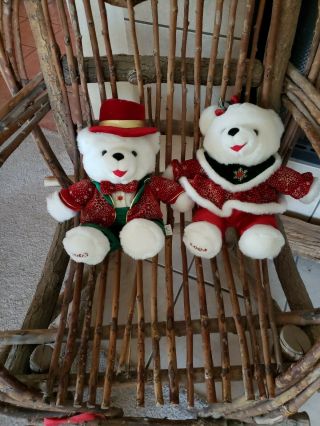 2 Christmas Teddy Bears Dan Dee Plush Stuffed 2003 14 " White Red Snowflake