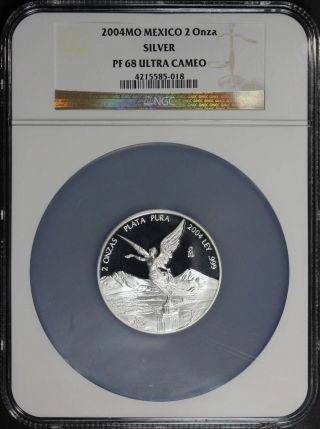 2004 - Mo Mexico Silver Libertad 2 Onzas Ngc Pf - 68 Ultra Cameo