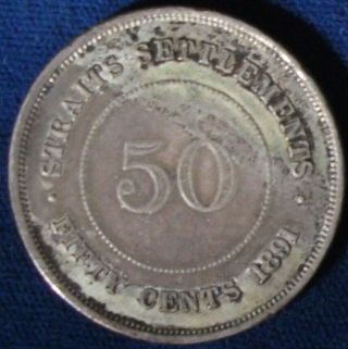 1891 Straits Settlements 50 Cents Vf,