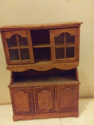 Miniature Dollhouse Furniture Primative Pressed Wood China Hutch 6 1/2 " Tall