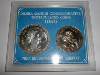 - India - 2 Coin Unc.  Set - " Indira Gandhi " - 1917 - 1984 - Rs.  100,  20