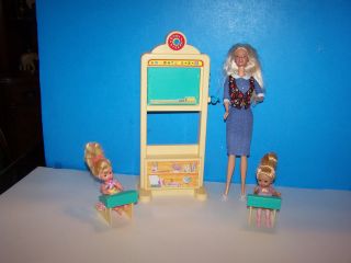 Barbie As A Teacher & Her Classroom (chalk Board,  Desks,  Students)