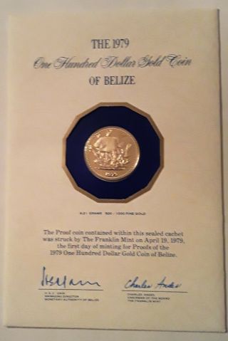 1979 Belize $100 Gold Coin Minted April 19,  1979