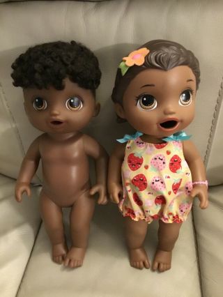 2 Hasbro Baby Alive African American Boy & Girl Dolls