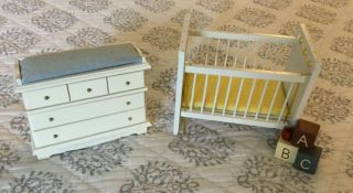 Wooden Dollhouse Furniture Features Baby Crib And Changing Table.  3.  5inches Tall