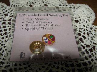 Dollhouse Miniature 1/2 " Scale Filled Sewing Tin Nrfp