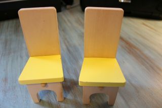 Wooden Dollhouse Furniture Barbie Size 2 Kitchen Chairs Yellow