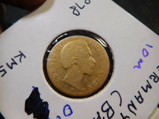 I30 German State Bavaria 1878 - D Gold 10 Marks 0.  1152 Oz.  Agw