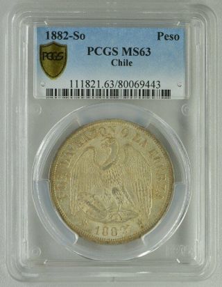 Republica De Chile Chile 1 Peso 1882 Pcgs Ms63 Silver