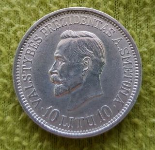 Lithuania 10 Litu/litas 1938 Silver Aunc Perfect 20 Years Of Independence