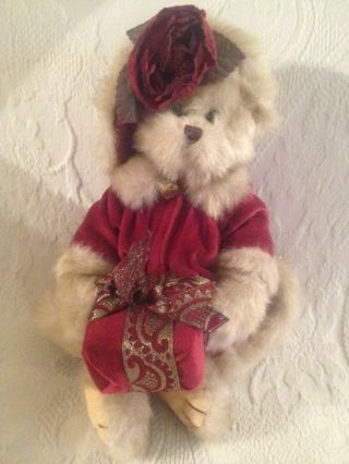 Bearington 15 " Teddy Bear Red Rose Hat Dress Holding Present Plush Stuffed