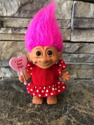 Russ Troll Doll 4” Pink Hair Brown Eyes I Love Your Hugs Valentine’s Day