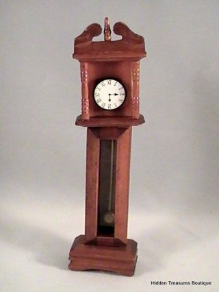 Miniature Dollhouse Furniture - Wooden Grandfather Clock Walnut Finish