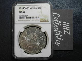 Ngc Mexico 1894 8 Reales Guadalajara Ga Js Silver Coin Ms62