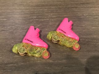 Vintage Barbie Doll Shoes Pink Yellow Neon Rollerblades Sparks Rare