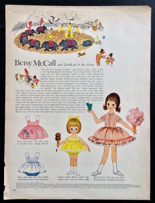 Vintage Betsy Mccall Mag.  Paper Dolls,  Betsy & Linda At The Circus,  May 1961