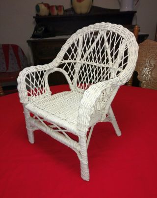Vintage White Wicker Antique Style Doll Chair