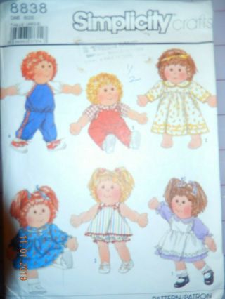 Simplicity 8838 16 And 18 Inch Doll Sewing Pattern Cut For Cabbage Type