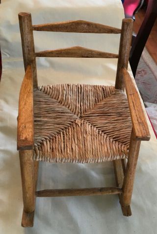 Doll Or Bear Rocking Chair 10.  75” Tall X 7”wide Wood Wicker Seat
