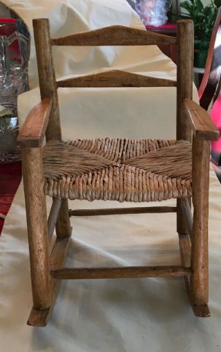Doll or Bear Rocking Chair 10.  75” tall x 7”wide Wood Wicker Seat 2
