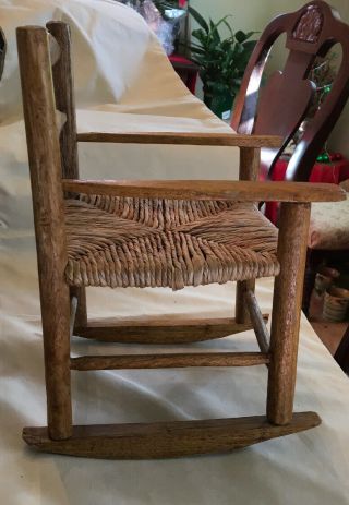 Doll or Bear Rocking Chair 10.  75” tall x 7”wide Wood Wicker Seat 3