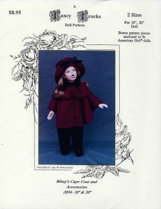 Cape,  Coat & Accessories Pattern For 18 " & 20 " Dolls By Fancy Frocks - Missy 