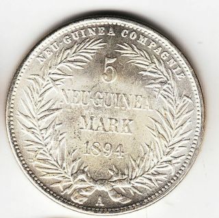 German Guinea Silver 5 Marks 1894 Unc 96q By Coinmountain