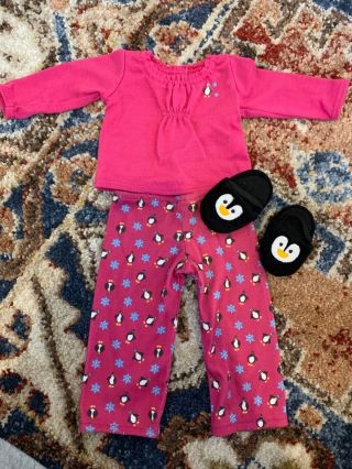 American Girl Doll Penguin Pajama Set With Slippers 18 Inch Doll