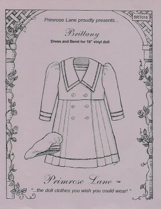 Dress & Baret Pattern For 18 In Vinyl Doll By Primrose Lane - Brittany Pattern