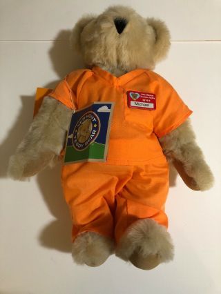 Authentic Vermont Teddy Bear 16 " Jointed Plush Toy Bear With Orange Outfit
