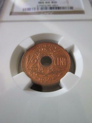French Indochina 1/2 Cent 1939 Ngc Ms 66 Rd