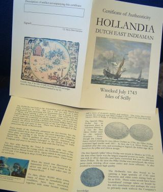 c1742 Piece of 4 COB 4 Reale HOLLANDIA shipwreck 1743 VOC Dutch Ship 3