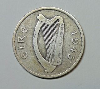 Ireland Silver Half Crown 1943.  Key Date.  Low Mintage.