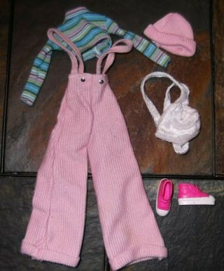 Posable Flat Foot Barbie Doll Clothes - Bib Pants,  Top,  Hat,  Shoes,  Backpack