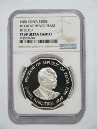 Kenya 1988 500 Shillings 10 Nyayo Years Silver World Coin ✮ngc Pf69 Uc ✮cheap✮