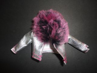 Barbie Doll Jacket - Fashionistas Silver Simulated Leather Coat Fur Collar