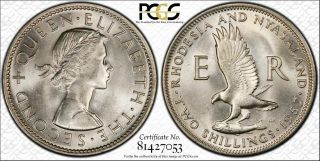 Rhodesia & Nyasaland 2 Shillings 1957 Ms65 Pcgs Km 6 Finest Pop 3/1 Gem White