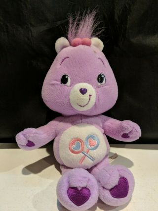 Care Share Bear Purple Hearts Lollipops 9 " Plush Stuffed Toy