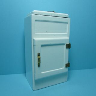 Dollhouse Miniature White Wood Kitchen Ice Box Refrigerator Crack In Front
