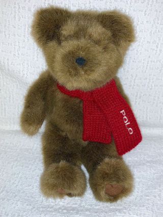 2001 Ralph Lauren Polo Plush Toy Bear Red Embroidered Scarf 10 Inches