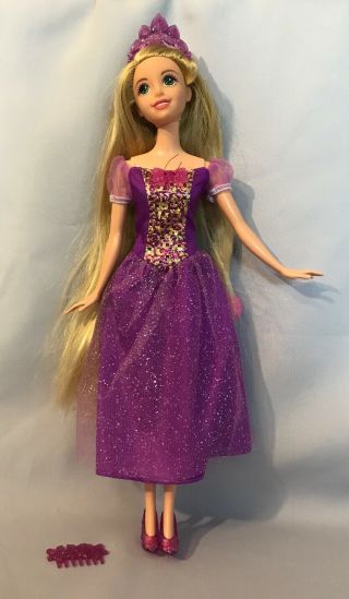 Disney Tangled Rapunzel Barbie Doll Long Blonde Hair Dress Shoes Crown