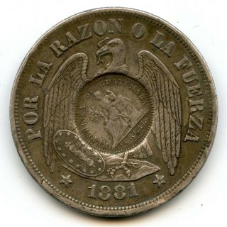 Silver 1894 Guatemala 1/2 Real Counterstamped On 1881 Chile Peso