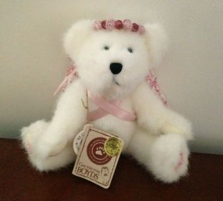 Boyds Bears Faith L Bearywell Pink Breast Cancer Ribbon Wings Halo 8 " Jointed